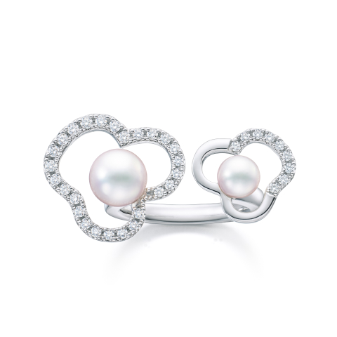 「チャンツ デュオ ダイヤモンド パヴェ リング」［WG×あこや真珠×DIA］