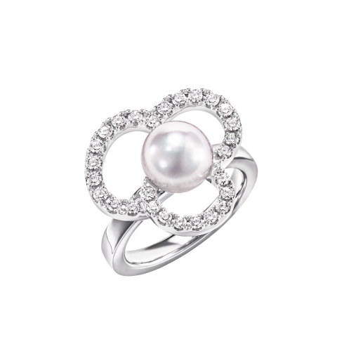 「チャンツ シグネチャー ダイヤモンド パヴェ リング」［WG×あこや真珠×DIA］